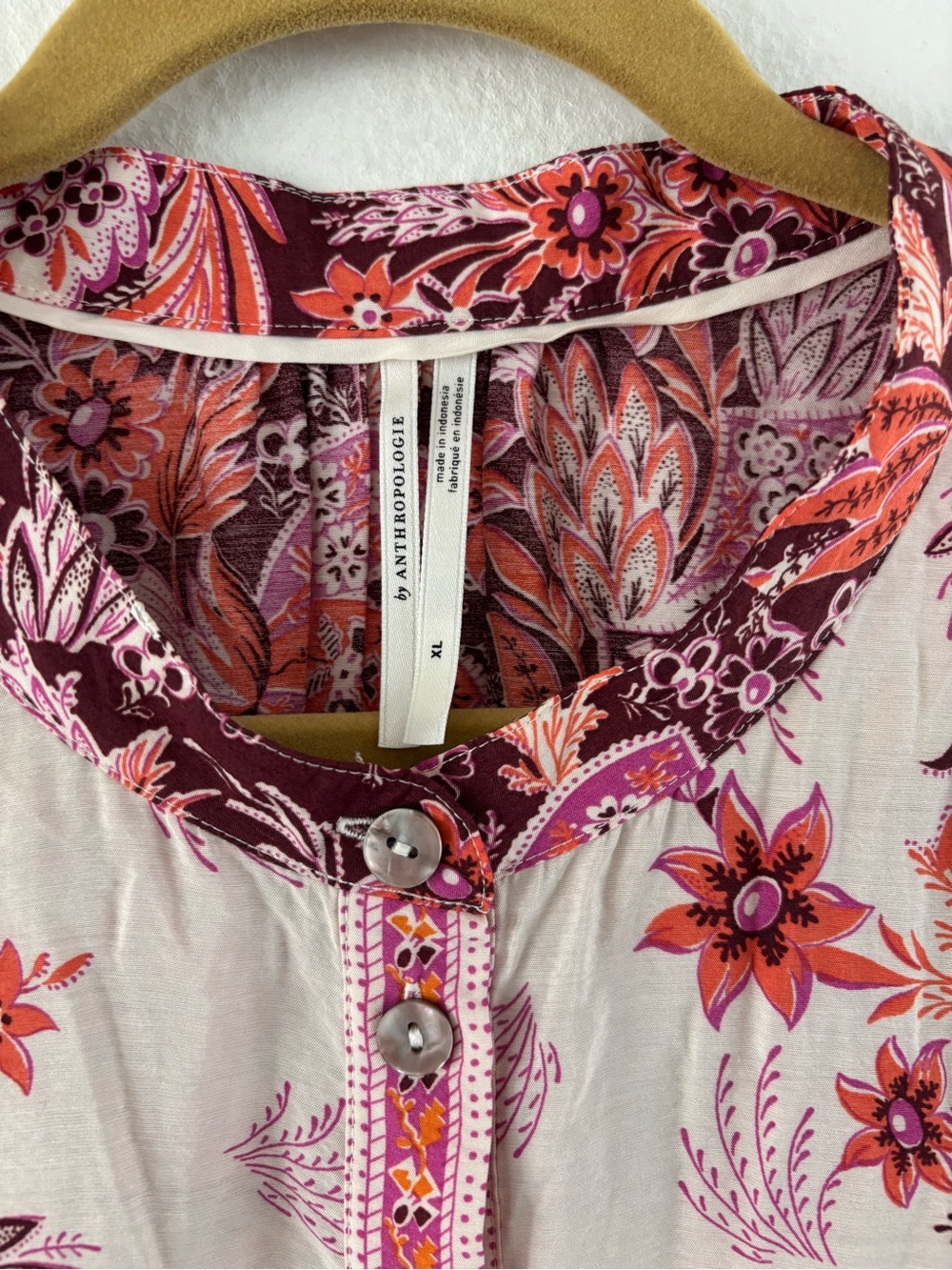 Anthropologie Janelle Floral Button Front Mini Tunic Dress Pink Combo XL - Picture 4 of 13